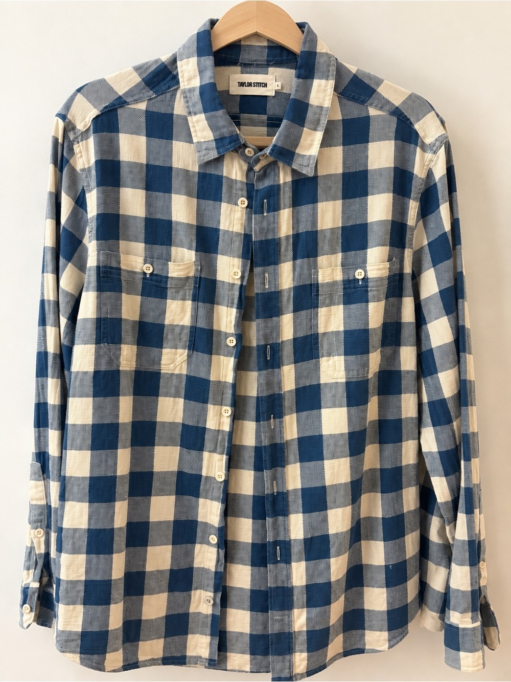Taylor Stitch Blue and Cream Plaid Button-Up Shirt
